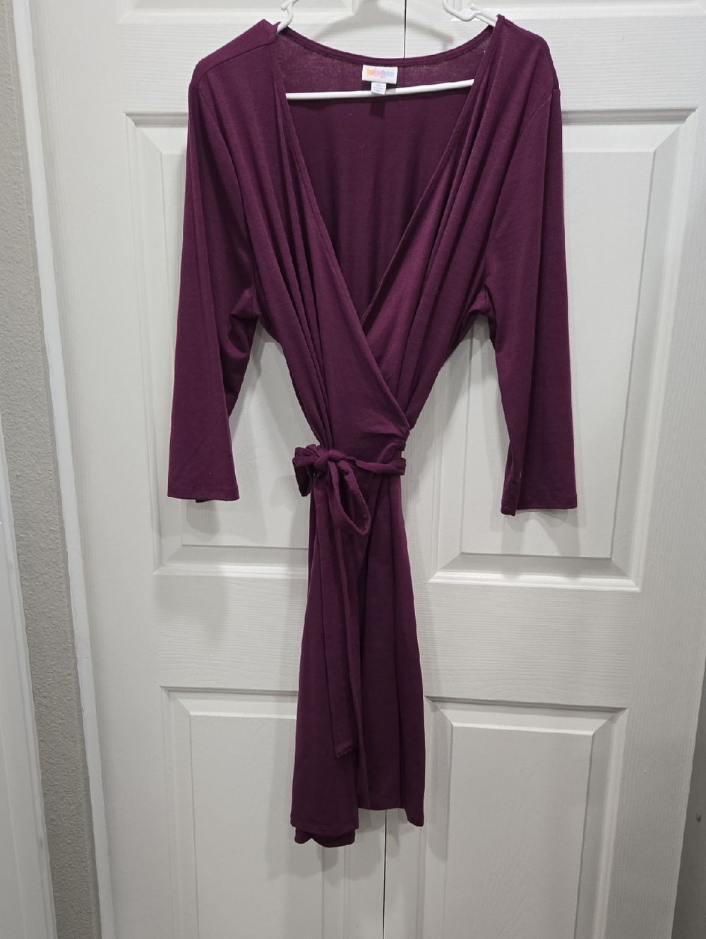 LuLaRoe Plum Michelle Wrap Midi Dress with Self Tie-XL